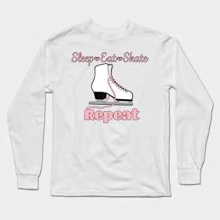 Eat-Sleep-Skate- Repeat Single Skate Design in Pink Long Sleeve T-Shirt